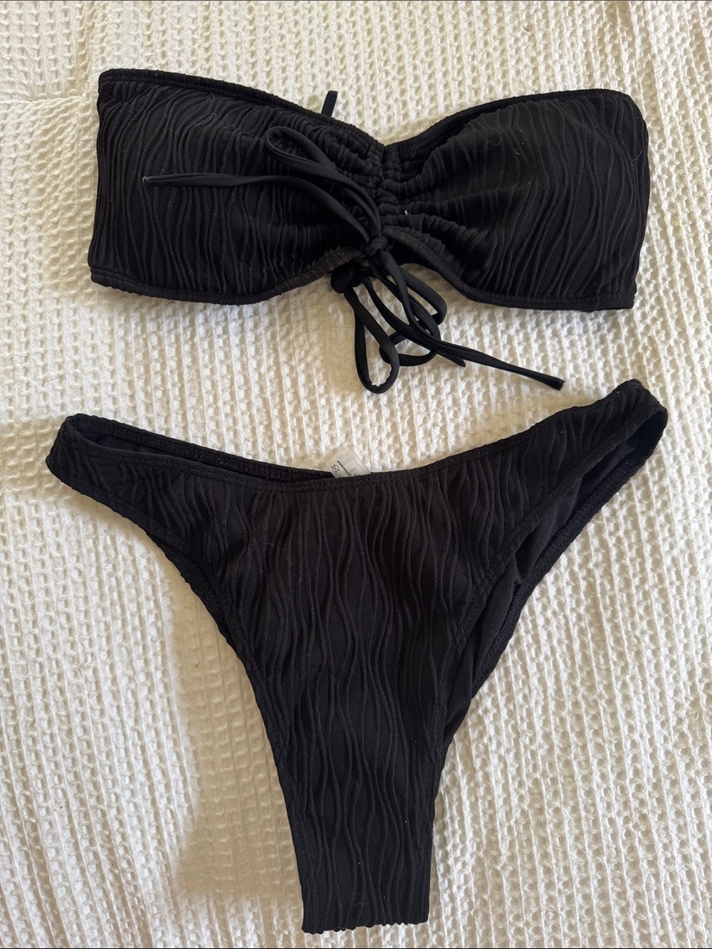 Zaful Black Textured Bandeau Bikini Set